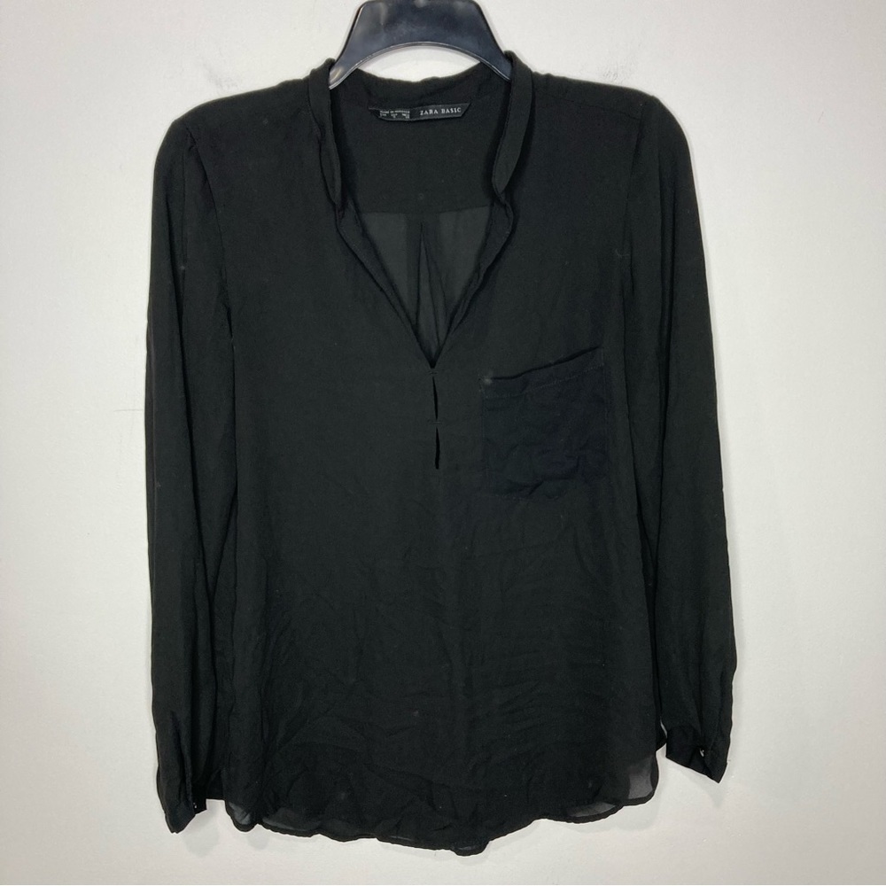 Zara basics black sheer blouse size‎ small